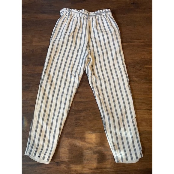 American Eagle Size XSmall Linen Blend Striped Pants White Blue - Picture 2 of 5